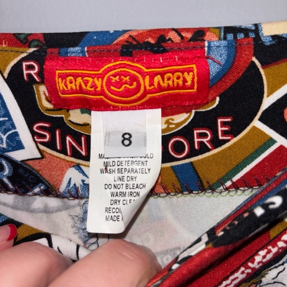 Krazy Larry Pull-On Ankle Pants Passport Colorful Hippie Electric Sz8 - Picture 6 of 15